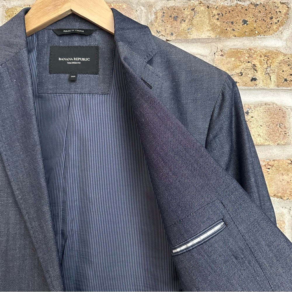 Banana Republic Tailored Fit Blue Wool, Linen, and Cotton Jacket - Picture 5 of 8